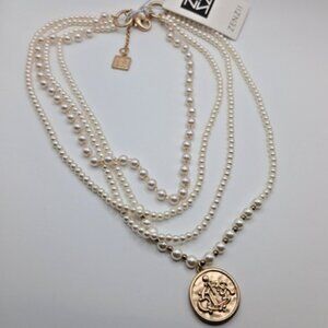 Zenzii Pearl Collar Necklace With Coin Pendant